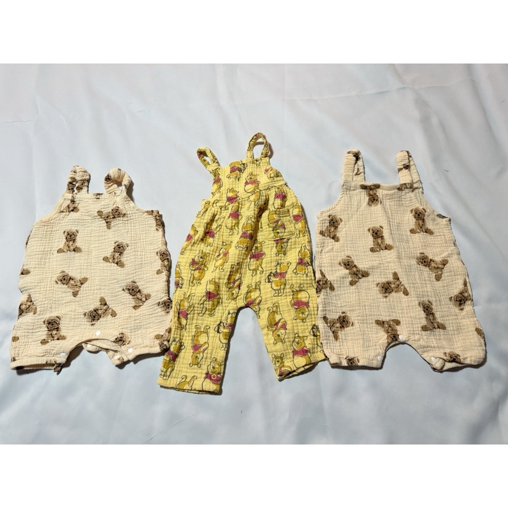 Disney Baby Winnie The Pooh Muslin Romper 6-9 Months And 2 Teddy Bear Print